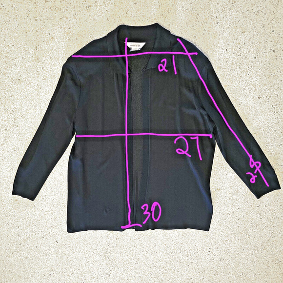 Vintage Exclusively Misook Black Cardigan Open‎ Front Sweater Thin Tight Knit LG - Picture 4 of 7